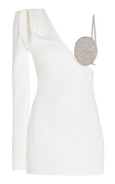 Shop Nué Women's Exclusive Spiral Rhinestone-detailed One-shoulder Jersey Mini Dress In White