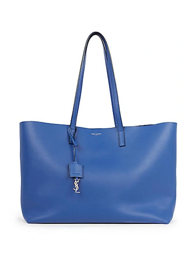 Saint Laurent Large Leather Shopping Tote In Blue