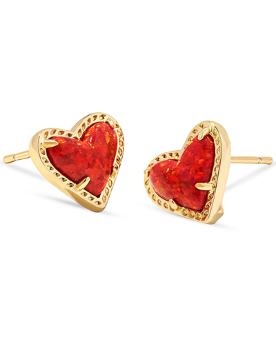 Shop Kendra Scott Stone Heart Stud Earrings In Medium Red