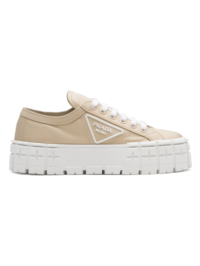 Prada Double Wheel Nylon Gabardine Sneakers In Neutrals | ModeSens