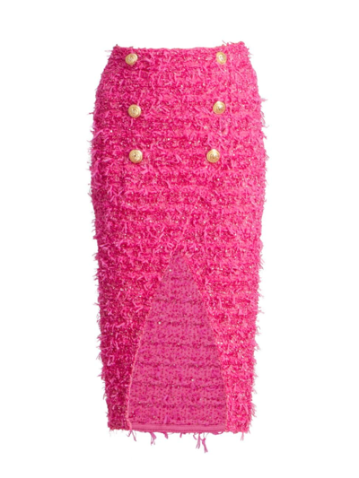 Shop Balmain X Barbie Embossed Button Tweed Midi-skirt In Rose