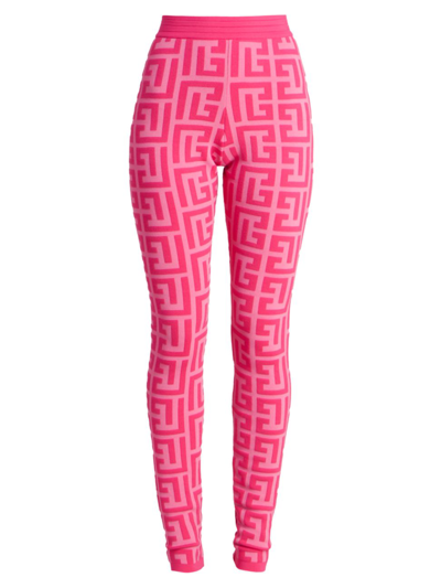 Shop Balmain X Barbie Knit Monogram Leggings In Rose Clair