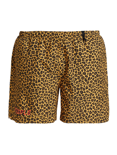 Shop Purple Brand Men's Leopard Print Logo Swim Shorts In Brown Leopard Swim Shorts
