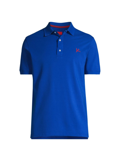 Shop Isaia Cotton Piqué Short-sleeve Polo Shirt In Blue