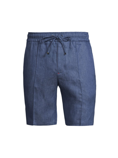 Shop Isaia Men's Linen Drawstring Shorts In Navy