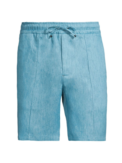 Shop Isaia Men's Linen Drawstring Shorts In Teal
