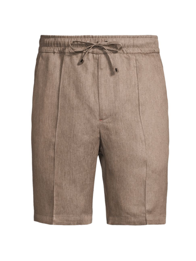 Shop Isaia Linen Drawstring Shorts In Beige