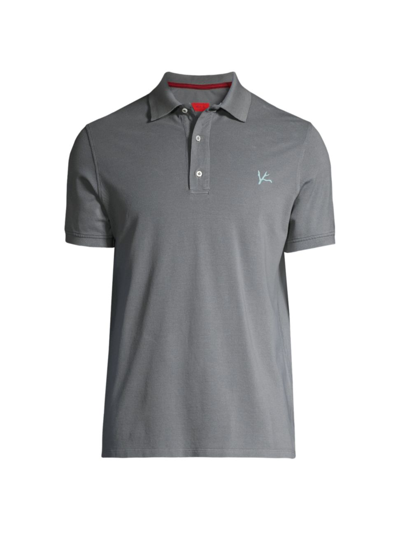 Shop Isaia Cotton Piqué Short-sleeve Polo Shirt In Charcoal