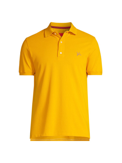 Shop Isaia Cotton Piqué Short-sleeve Polo Shirt In Yellow