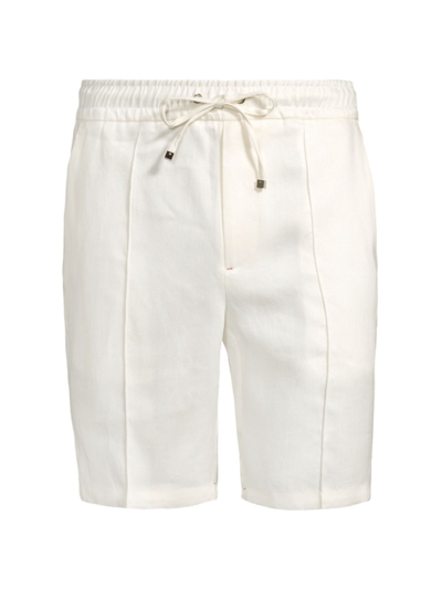 Shop Isaia Linen Drawstring Shorts In White