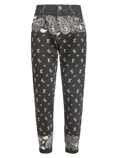 Shop Etro Men's New Cropped Bandana Printed Jeans In Black