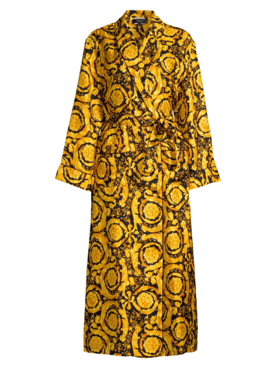 Shop Versace Women's Barocco-print Silk Robe In Black Gold