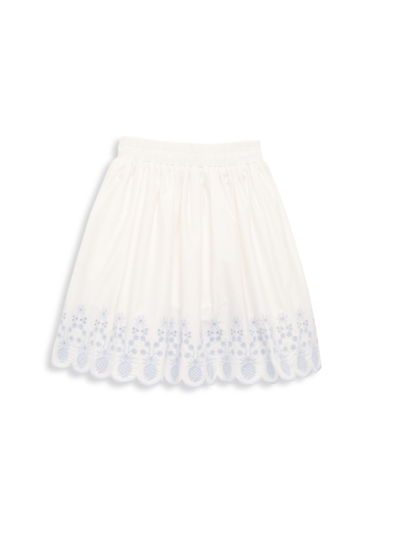 Shop Self-portrait Little Girl's & Girl's Embroidered Cotton Skirt In White Blue