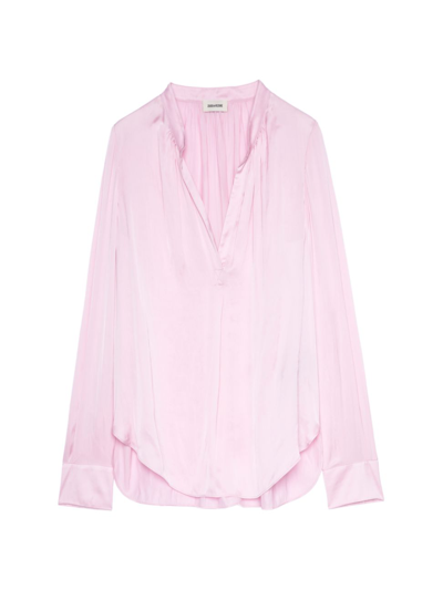Shop Zadig & Voltaire Women's Tink Relaxed-fit Satin Shirt In Dragee