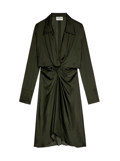 Shop Zadig & Voltaire Women's Rozo Twisted Satin Shirtdress In Green