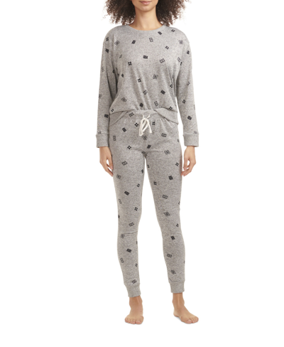 Shop Tommy Hilfiger Women's Hacci Printed Pajama Set In Heather Gray