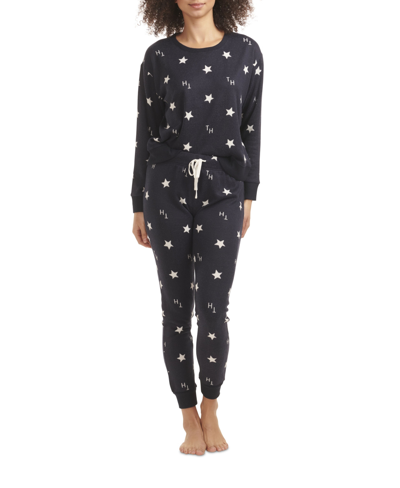 Shop Tommy Hilfiger Women's Hacci Printed Pajama Set In Navy Blazer Stars