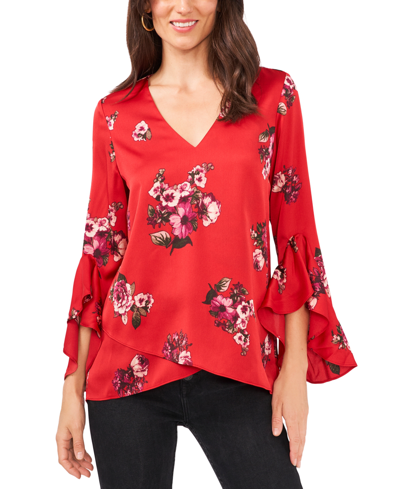 Shop Vince Camuto Printed Flutter-sleeve Tunic In Vermillion