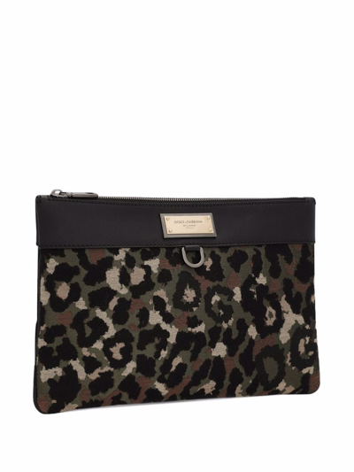 Shop Dolce & Gabbana Leopard Jacquard Clutch Bag In Black