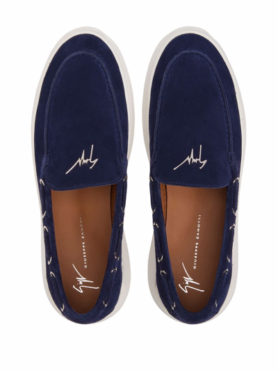 Shop Giuseppe Zanotti Conley Navy Loafers In Blau