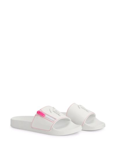 Shop Giuseppe Zanotti Brett Logo Zip Slides In Weiss