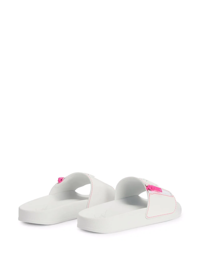 Shop Giuseppe Zanotti Brett Logo Zip Slides In Weiss