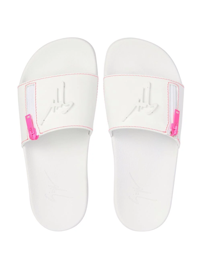 Shop Giuseppe Zanotti Brett Logo Zip Slides In Weiss