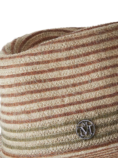 Shop Maison Michel Andre Striped Linen-blend Fedora In Nude