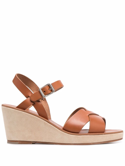 Shop Apc Judith 70mm Wedge-heel Sandals In Braun