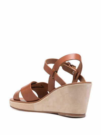 Shop Apc Judith 70mm Wedge-heel Sandals In Braun