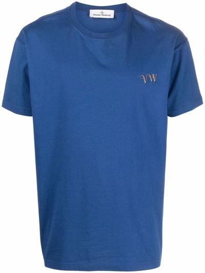Shop Vivienne Westwood Embroidered-logo Organic-cotton T-shirt In Blau