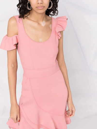 Shop Alexander Mcqueen Ruffle Knit Mini Dress In Rosa