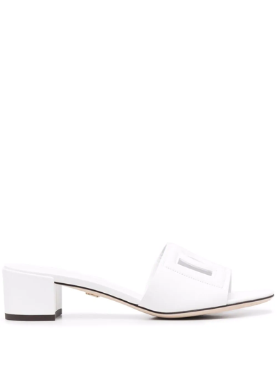 Shop Dolce & Gabbana Logo-patch Open-toe Mules In Weiss