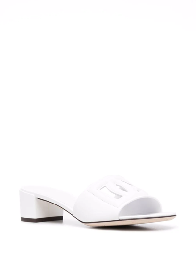 Dolce & Gabbana White Mules With Low Heel And Dg Millennials Detail In Smooth Leather Woman In Weiss