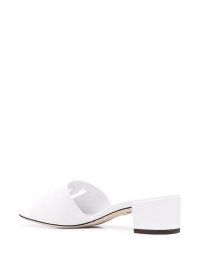 Dolce & Gabbana White Mules With Low Heel And Dg Millennials Detail In Smooth Leather Woman In Weiss