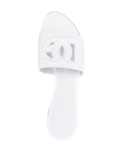 Dolce & Gabbana White Mules With Low Heel And Dg Millennials Detail In Smooth Leather Woman In Weiss