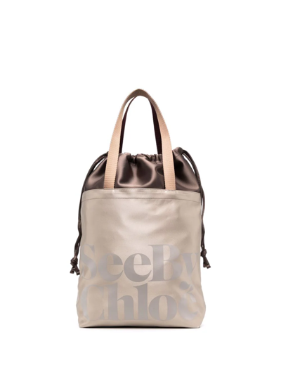 Shop See By Chloé Logo-print Panelled Tote Bag In Nude