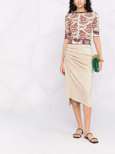 Rabanne Asymmetric Ruched Metallic Midi Skirt In Gold