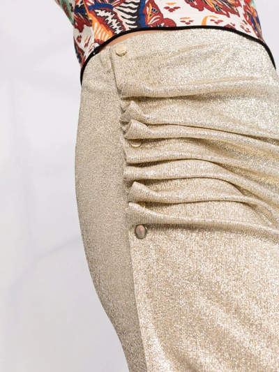 Shop Rabanne Metallic Ruched Midi Skirt In Gold