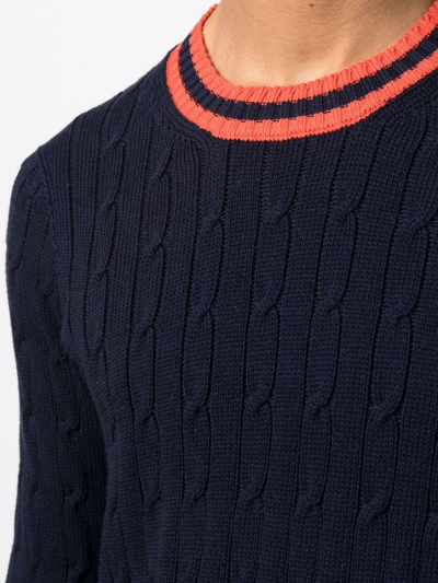 Shop Drumohr Stripe-trim Cable-knit Jumper In Blau