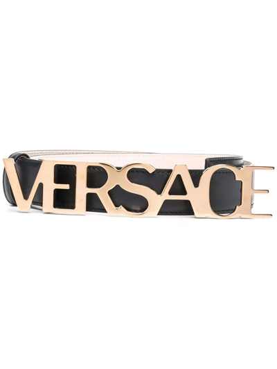 Shop Versace Logo Buckle Belt In Schwarz