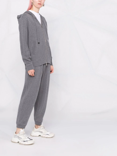 Shop Moncler Zip-up Hooded Cardigan In Grau