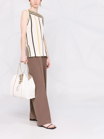 Tod's Leather Panelled Tote Bag In Weiss