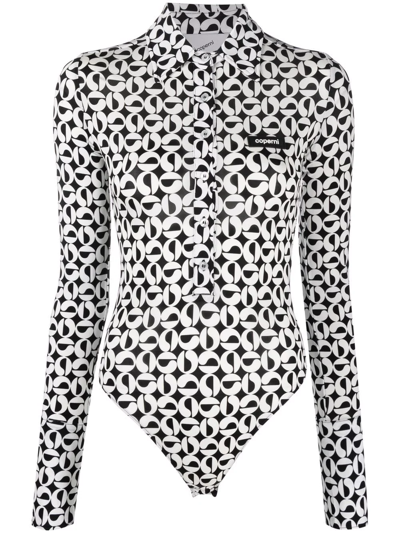 Shop Coperni Patterned Button-up Bodysuit In Weiss