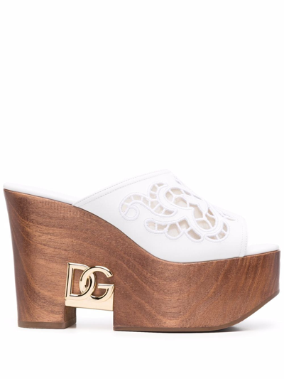 Shop Dolce & Gabbana Open-toe Platform-sole Mules In Weiss