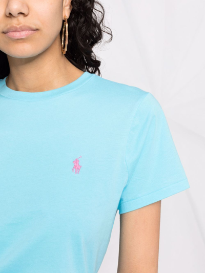 Shop Polo Ralph Lauren Polo Pony Embroidered-logo T-shirt In Blau