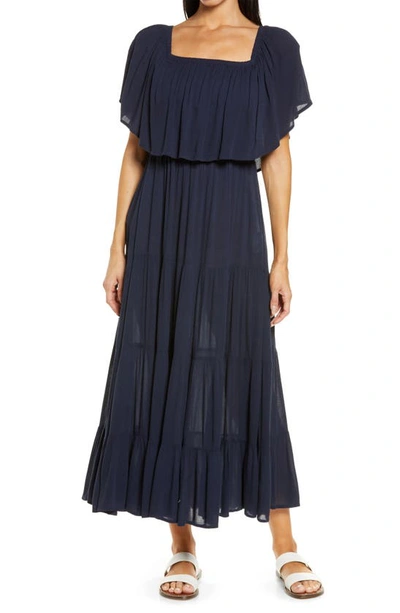 Shop Elan Off The Shoulder Ruffle Cover-up Maxi Dress In Navy