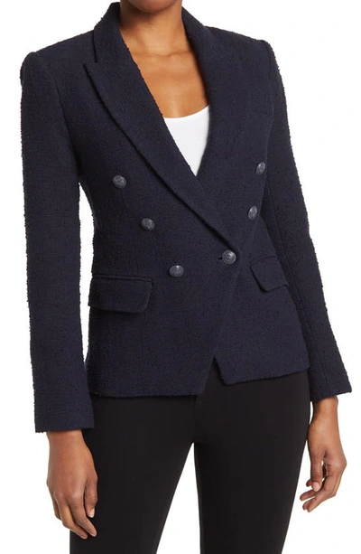 Shop L Agence Kenzie Double Breasted Bouclé Blazer In Midnight