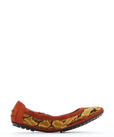 Tod's Terracotta Suede Trimmed Threaded Ballet Flats In Rust