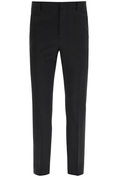 Shop Valentino Mohair Wool Trousers With Logo Selvedge In Black,brown
